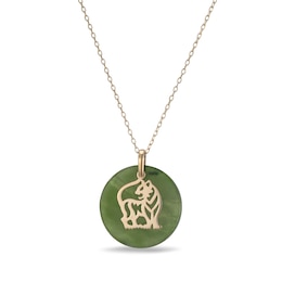 20.0mm Jade Tiger Chinese Zodiac Disc Pendant in 14K Gold