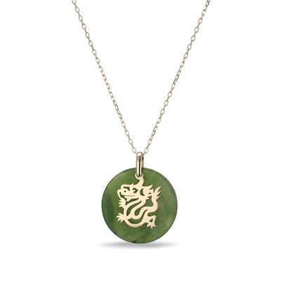 20.0mm Jade Dragon Chinese Zodiac Disc Pendant in 14K Gold