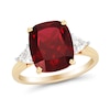 Thumbnail Image 0 of Cushion-Cut Lab-Created Ruby and 0.37 CT. T.W. Trillion-Cut Certified Lab-Created Diamond Three Stone Ring in 10K Gold