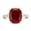 Cushion-Cut Lab-Created Ruby and 0.37 CT. T.W. Trillion-Cut Certified Lab-Created Diamond Three Stone Ring in 10K Gold