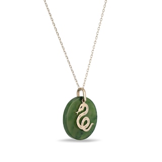 20.0mm Jade Snake Chinese Zodiac Disc Pendant in 14K Gold