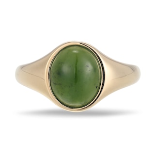 Oval Jade Solitaire Signet Ring in 14K Gold - Size 7