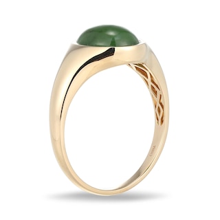 Oval Jade Solitaire Signet Ring in 14K Gold - Size 7