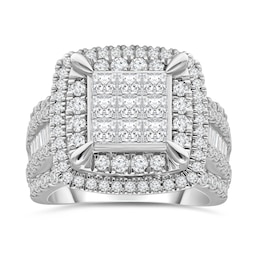 2.95 CT. T.W. Princess-Cut Multi-Diamond Double Cushion Frame Multi-Row Engagement Ring in 10K White Gold