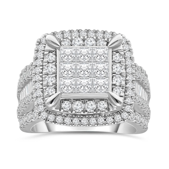 2.95 CT. T.W. Princess-Cut Multi-Diamond Double Cushion Frame Multi-Row Engagement Ring in 10K White Gold