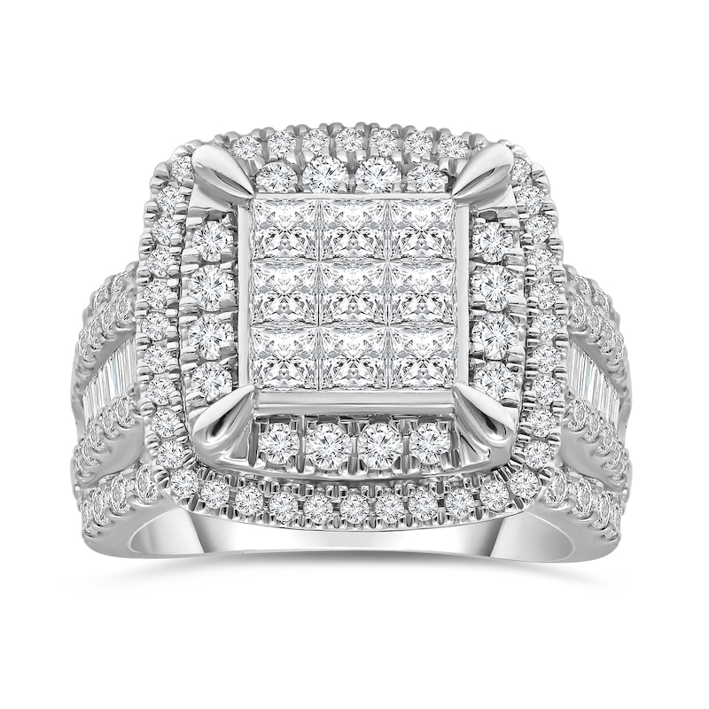 2.95 CT. T.W. Princess-Cut Multi-Diamond Double Cushion Frame Multi-Row Engagement Ring in 10K White Gold