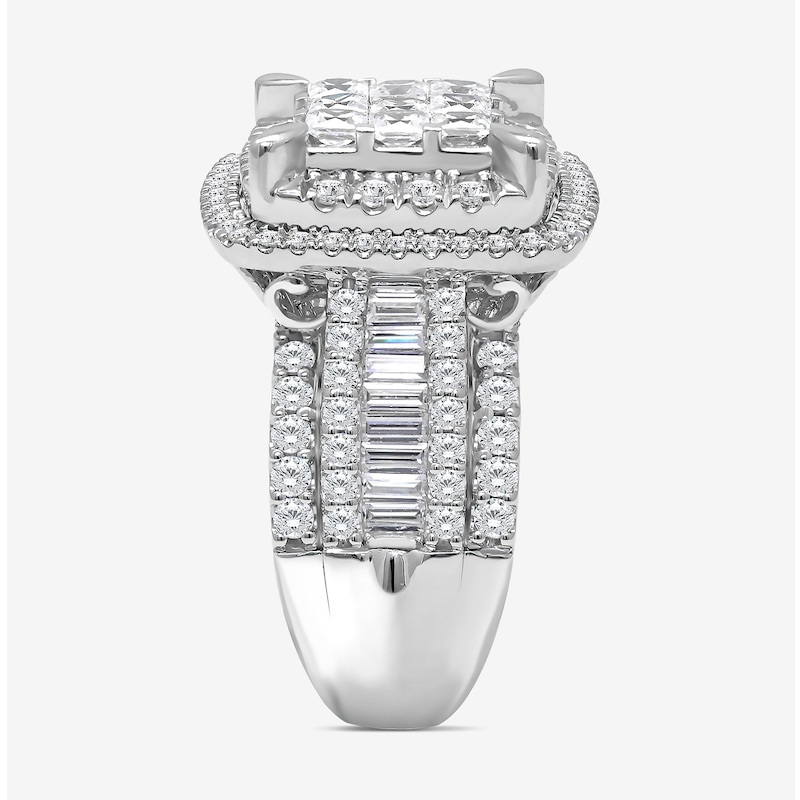 2.95 CT. T.W. Princess-Cut Multi-Diamond Double Cushion Frame Multi-Row Engagement Ring in 10K White Gold