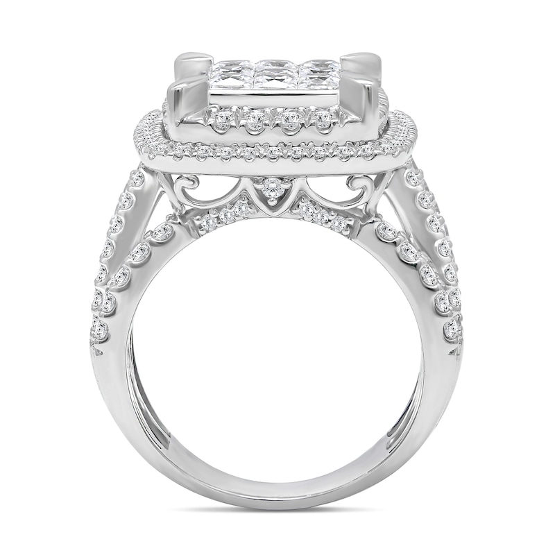 2.95 CT. T.W. Princess-Cut Multi-Diamond Double Cushion Frame Multi-Row Engagement Ring in 10K White Gold