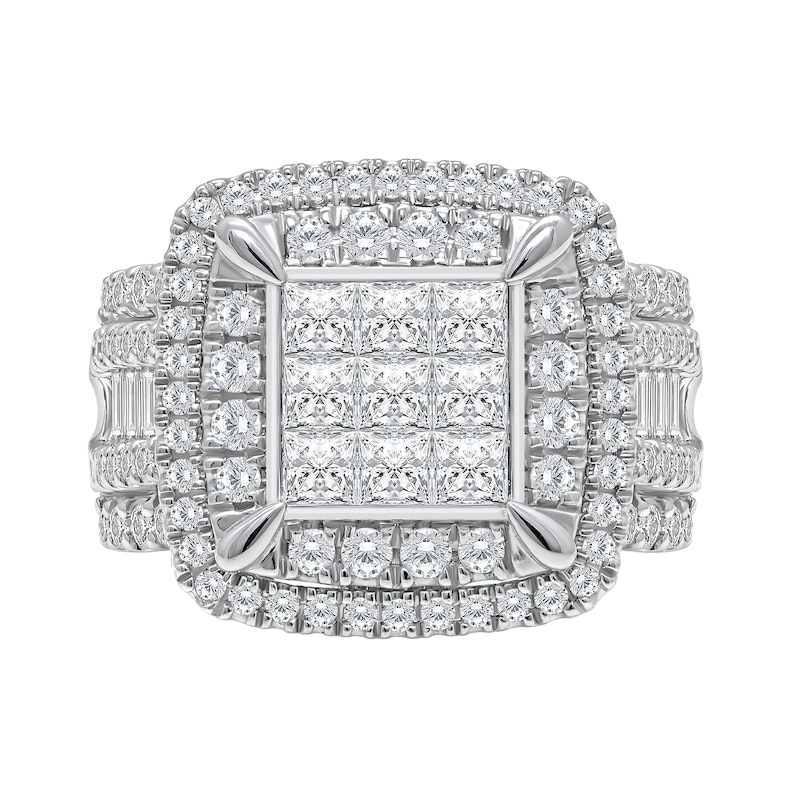 2.95 CT. T.W. Princess-Cut Multi-Diamond Double Cushion Frame Multi-Row Engagement Ring in 10K White Gold