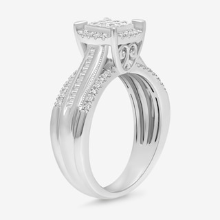 0.45 CT. T.W. Princess-Cut Multi-Diamond Cushion Frame Triple Row Engagement Ring in 14K White Gold