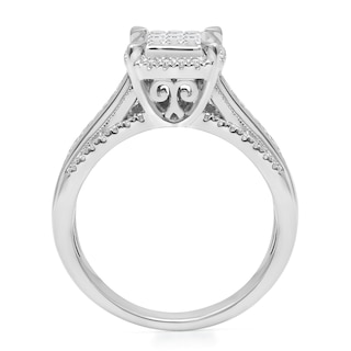 0.45 CT. T.W. Princess-Cut Multi-Diamond Cushion Frame Triple Row Engagement Ring in 14K White Gold