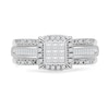 0.45 CT. T.W. Princess-Cut Multi-Diamond Cushion Frame Triple Row Engagement Ring in 14K White Gold