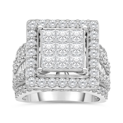 3.95 CT. T.W. Princess-Cut Multi-Diamond Frame Multi-Row Engagement Ring in 10K White Gold