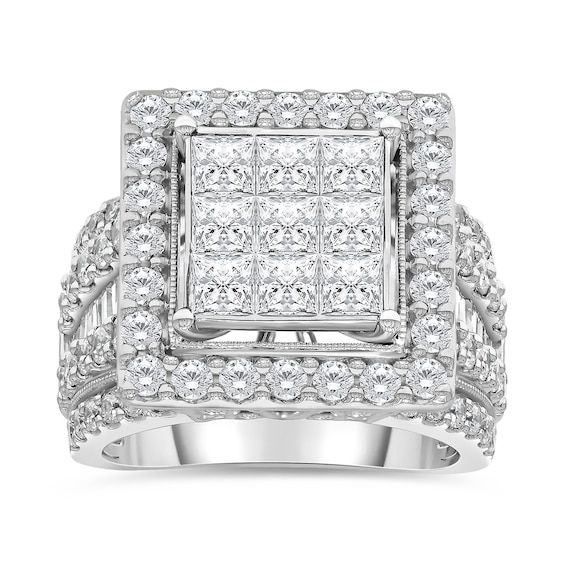 3.95 CT. T.W. Princess-Cut Multi-Diamond Frame Multi-Row Engagement Ring in 10K White Gold