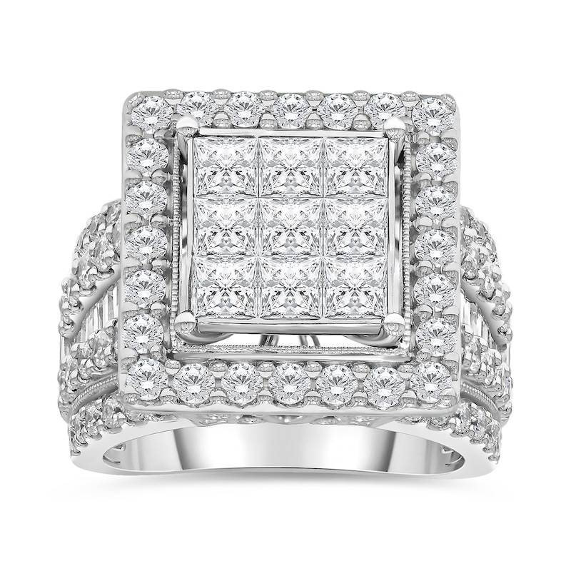 3.95 CT. T.W. Princess-Cut Multi-Diamond Frame Multi-Row Engagement Ring in 10K White Gold