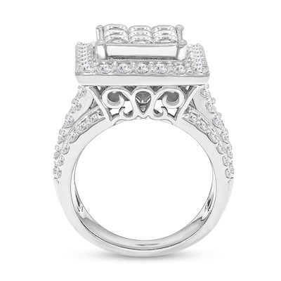 3.95 CT. T.W. Princess-Cut Multi-Diamond Frame Multi-Row Engagement Ring in 10K White Gold