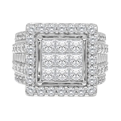 3.95 CT. T.W. Princess-Cut Multi-Diamond Frame Multi-Row Engagement Ring in 10K White Gold