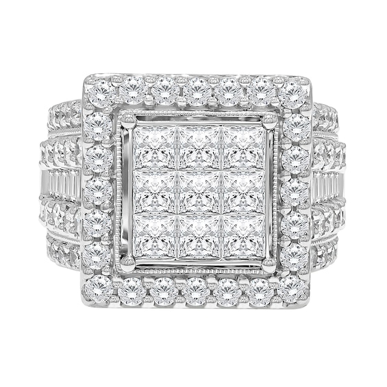 3.95 CT. T.W. Princess-Cut Multi-Diamond Frame Multi-Row Engagement Ring in 10K White Gold