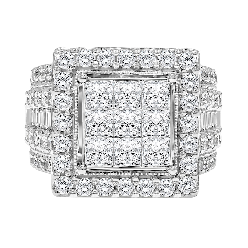 3.95 CT. T.W. Princess-Cut Multi-Diamond Frame Multi-Row Engagement Ring in 10K White Gold