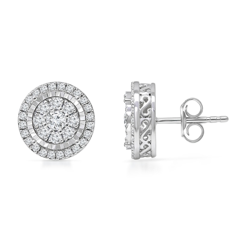 0.95 CT. T.W. Multi-Diamond Frame Stud Earrings in 10K White Gold