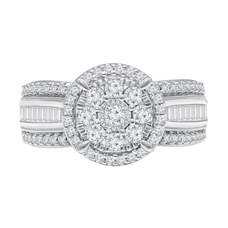 0.95 CT. T.W. Multi-Diamond Frame Triple Row Engagement Ring in 10K White Gold