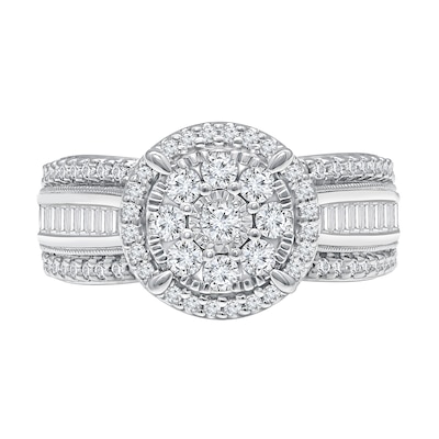 0.95 CT. T.W. Multi-Diamond Frame Triple Row Engagement Ring in 10K White Gold