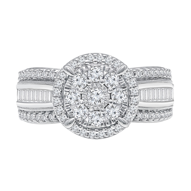 0.95 CT. T.W. Multi-Diamond Frame Triple Row Engagement Ring in 10K White Gold|Peoples Jewellers