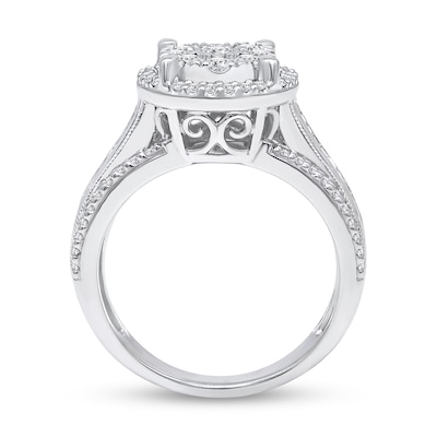 0.95 CT. T.W. Multi-Diamond Frame Triple Row Engagement Ring in 10K White Gold