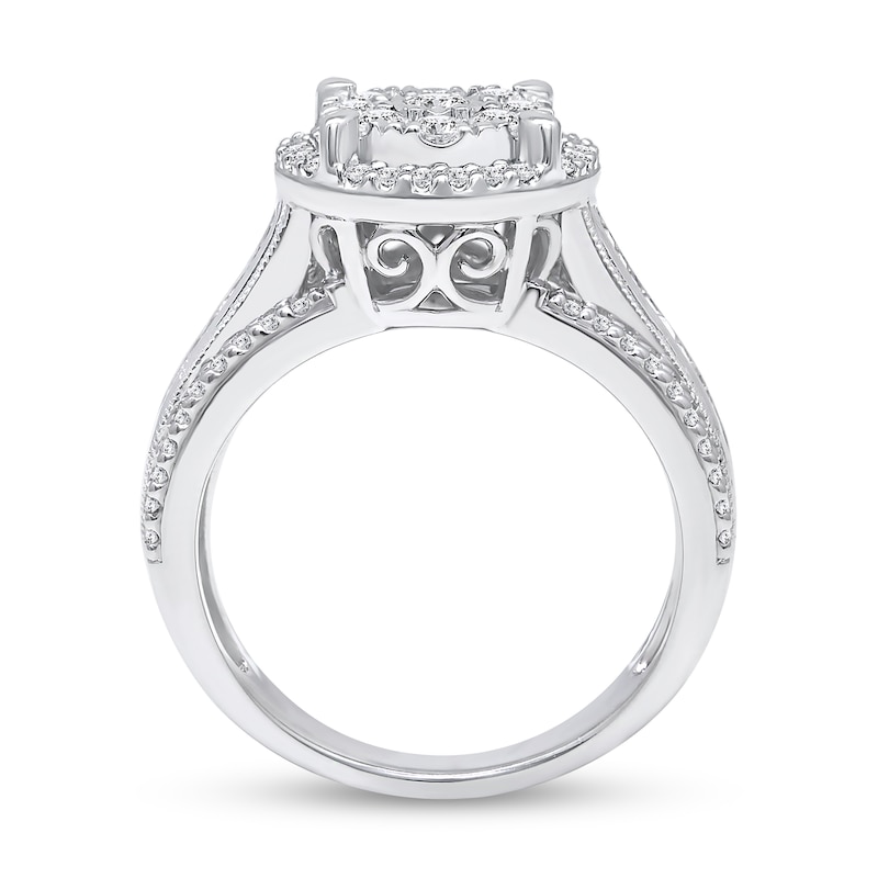 0.95 CT. T.W. Multi-Diamond Frame Triple Row Engagement Ring in 10K White Gold