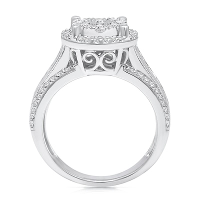 0.95 CT. T.W. Multi-Diamond Frame Triple Row Engagement Ring in 10K White Gold