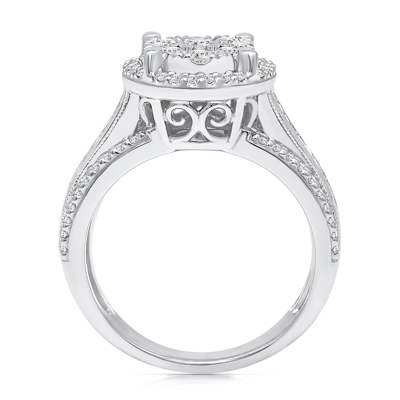 0.95 CT. T.W. Multi-Diamond Frame Triple Row Engagement Ring in 10K White Gold