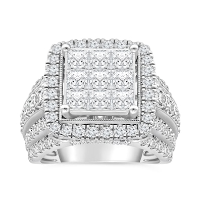 3.95 CT. T.W. Princess-Cut Multi-Diamond Cushion Frame Multi-Row Engagement Ring in 10K White Gold