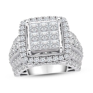 3.95 CT. T.W. Princess-Cut Multi-Diamond Cushion Frame Multi-Row Engagement Ring in 10K White Gold