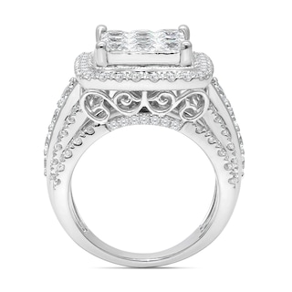 3.95 CT. T.W. Princess-Cut Multi-Diamond Cushion Frame Multi-Row Engagement Ring in 10K White Gold