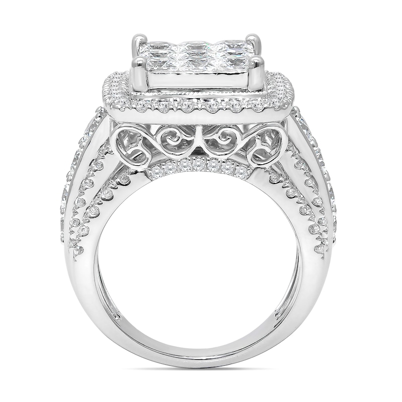 3.95 CT. T.W. Princess-Cut Multi-Diamond Cushion Frame Multi-Row Engagement Ring in 10K White Gold