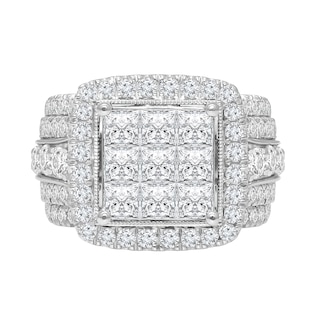 3.95 CT. T.W. Princess-Cut Multi-Diamond Cushion Frame Multi-Row Engagement Ring in 10K White Gold