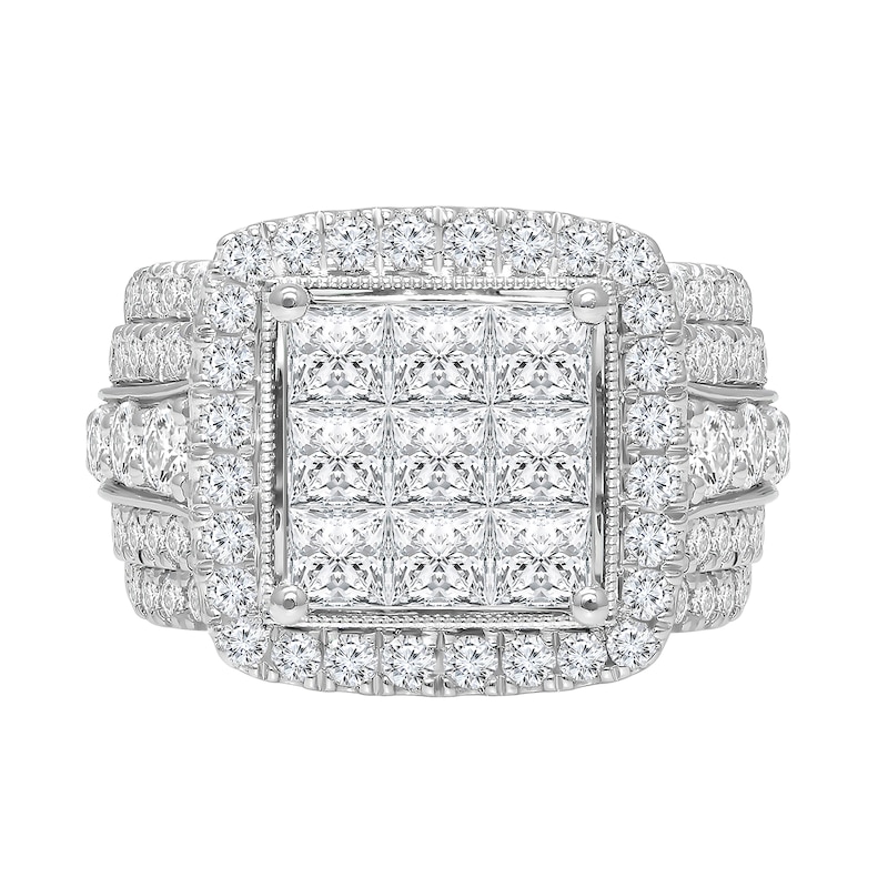 3.95 CT. T.W. Princess-Cut Multi-Diamond Cushion Frame Multi-Row Engagement Ring in 10K White Gold