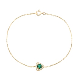 4.0mm Lab-Created Emerald and 0.085 CT. T.W. Certified Lab-Created Diamond Trillion Frame Bracelet in 10K Gold - 7.25”