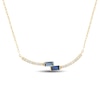 Thumbnail Image 0 of Baguette Blue Lab-Created Sapphire and 0.145 CT. T.W. Certified Lab-Created Diamond Bypass Necklace in 10K Gold - 17"