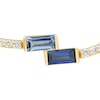 Thumbnail Image 1 of Baguette Blue Lab-Created Sapphire and 0.145 CT. T.W. Certified Lab-Created Diamond Bypass Necklace in 10K Gold - 17"