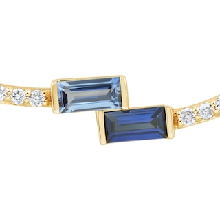 Baguette Blue Lab-Created Sapphire and 0.145 CT. T.W. Certified Lab-Created Diamond Bypass Necklace in 10K Gold - 17"