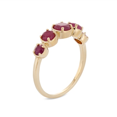 Certified Ruby Graduated Five Stone Ring in 10K Gold