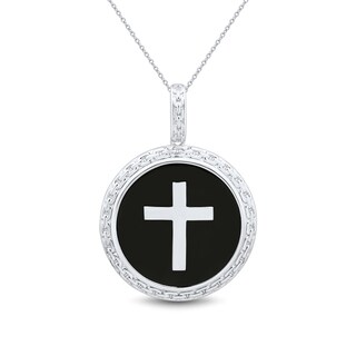 23.0mm Onyx Cross Chain Link Frame Pendant in Sterling Silver