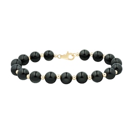 8.0mm Onyx Bead Strand Bracelet in 14K Gold - 7.5&quot;