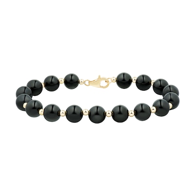 8.0mm Onyx Bead Strand Bracelet in 14K Gold - 7.5"