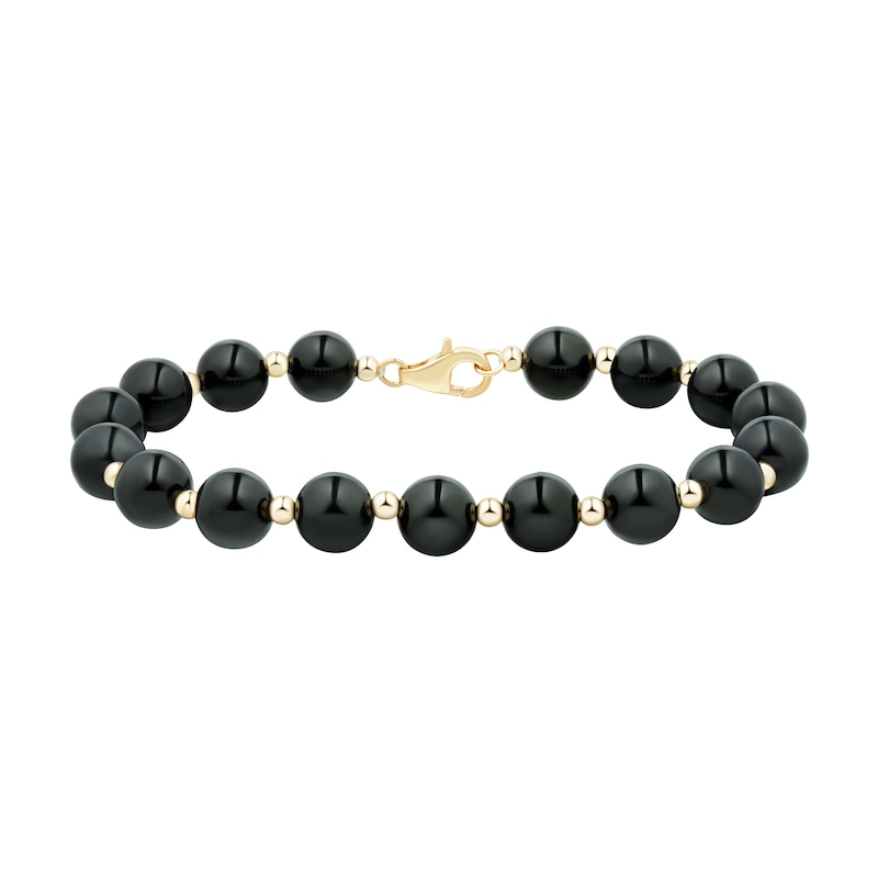 8.0mm Onyx Bead Strand Bracelet in 14K Gold - 7.5"|Peoples Jewellers