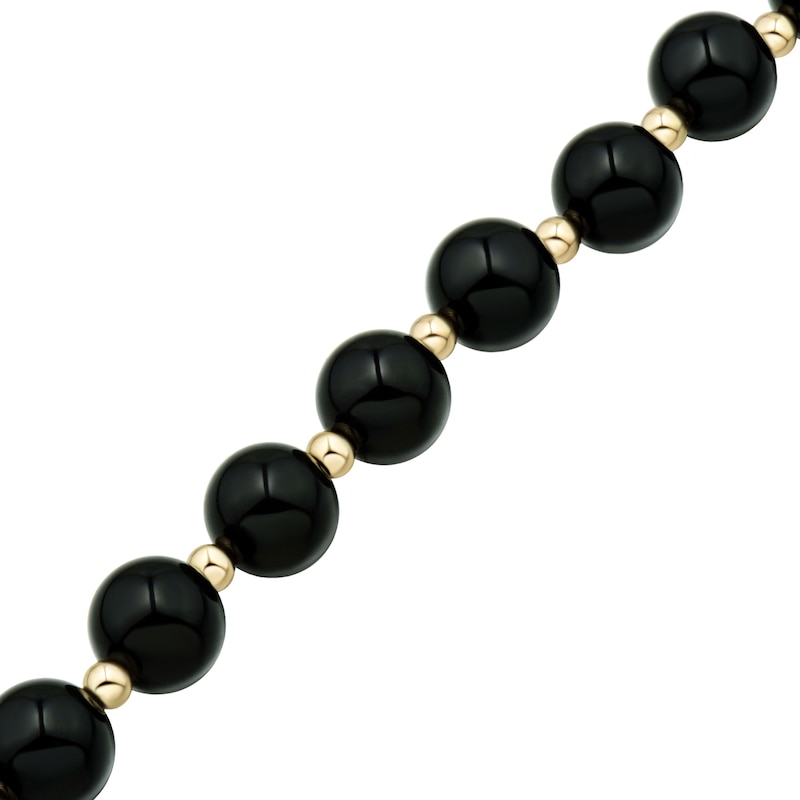 8.0mm Onyx Bead Strand Bracelet in 14K Gold - 7.5"|Peoples Jewellers