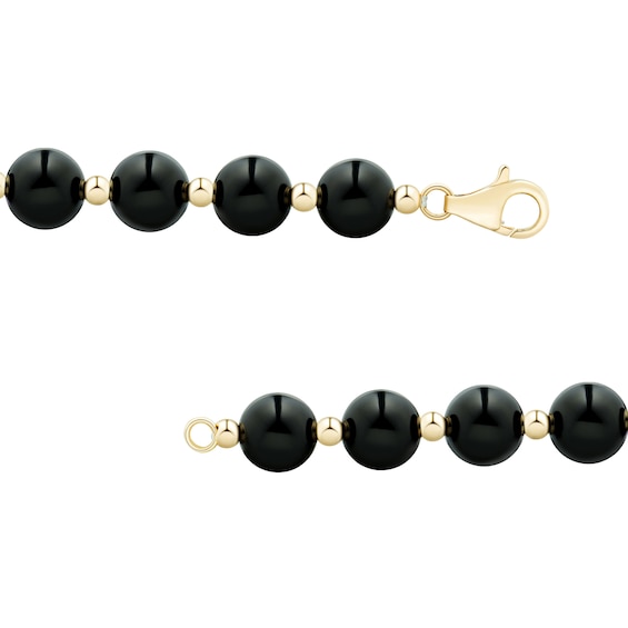 8.0mm Onyx Bead Strand Bracelet in 14K Gold - 7.5"