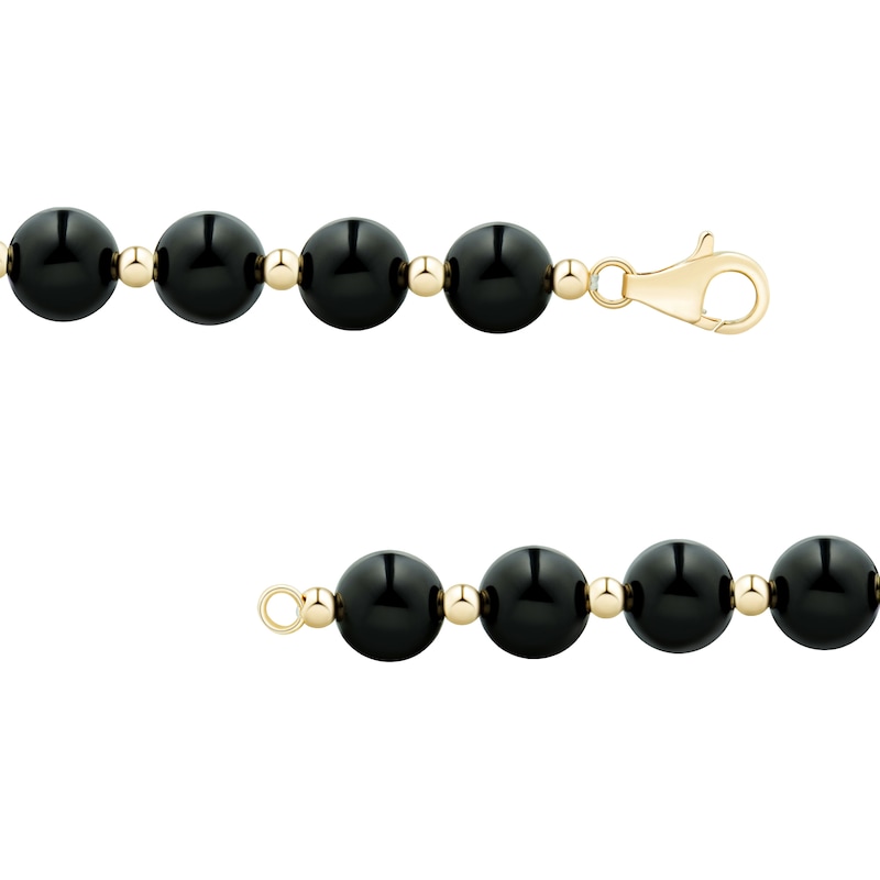 8.0mm Onyx Bead Strand Bracelet in 14K Gold - 7.5"|Peoples Jewellers