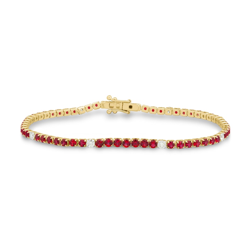 Lab-Created Ruby and 0.45 CT. T.W. Certified Lab-Created Diamond Line Bracelet in 10K Gold (F/SI2) - 6.5”|Peoples Jewellers